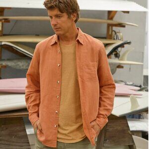 Mollusk men’s surf salmon pink linen long sleeve shirt button down NWT L